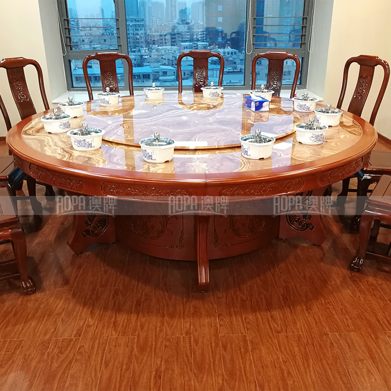Z36 钢化玻璃实木电动餐桌